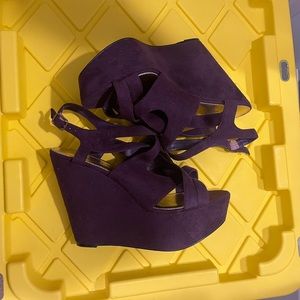 Bakers purple open toe wedge booties